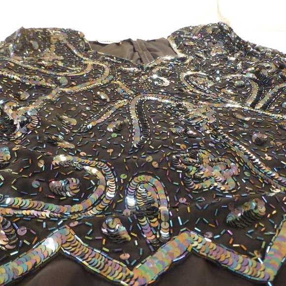 LAWRENCE KAGAR BLACK LINED SEQUIN GOWN Size 1X Silk lining HOLIDAY DRESSING $160 - Picture 7 of 13